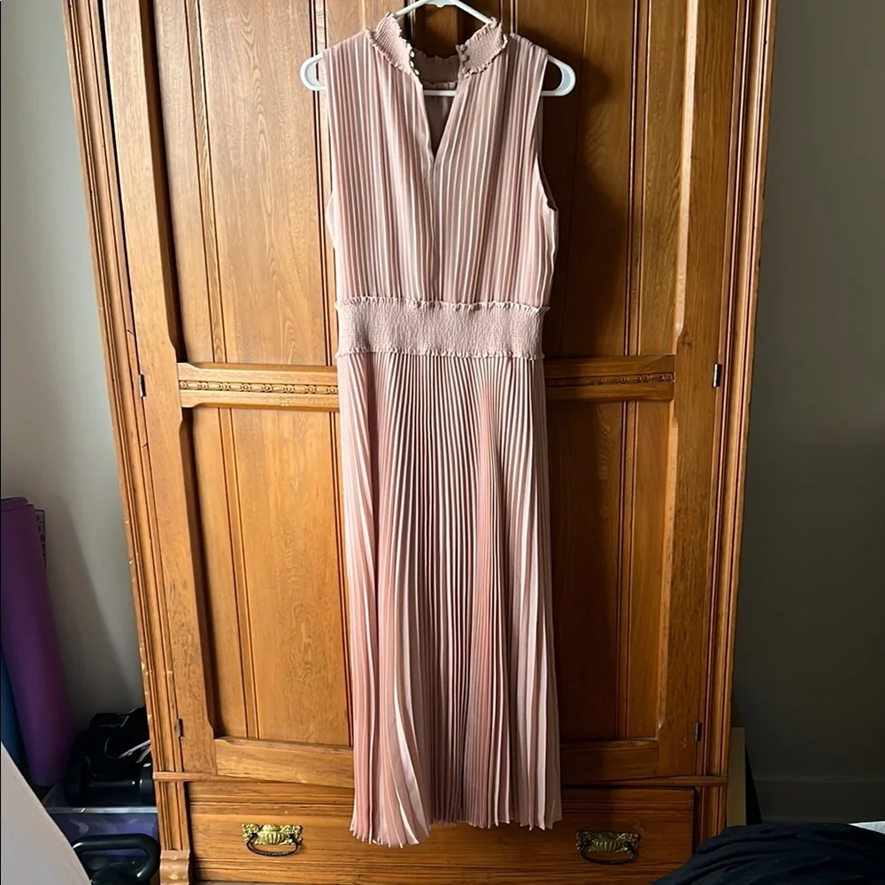 Nanette Lepore Pink Pleated Midi Dress Mock Neck - Picture 3 of 4